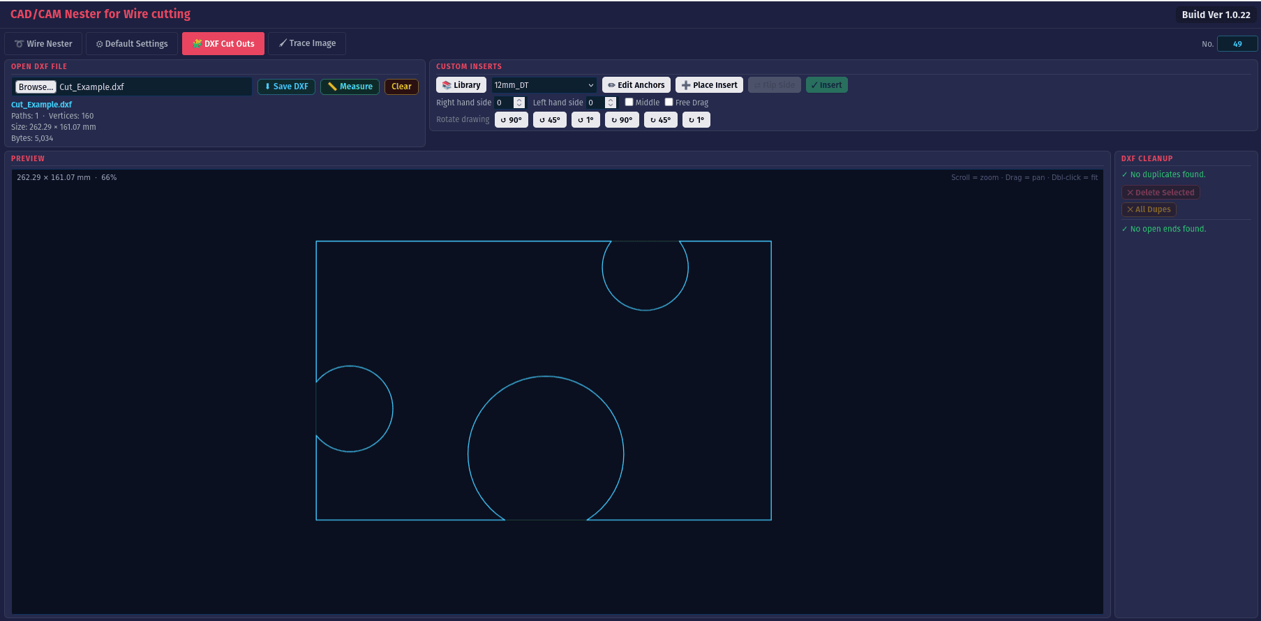 Inspecting a DXF drawing in the FoamNester DXF viewer