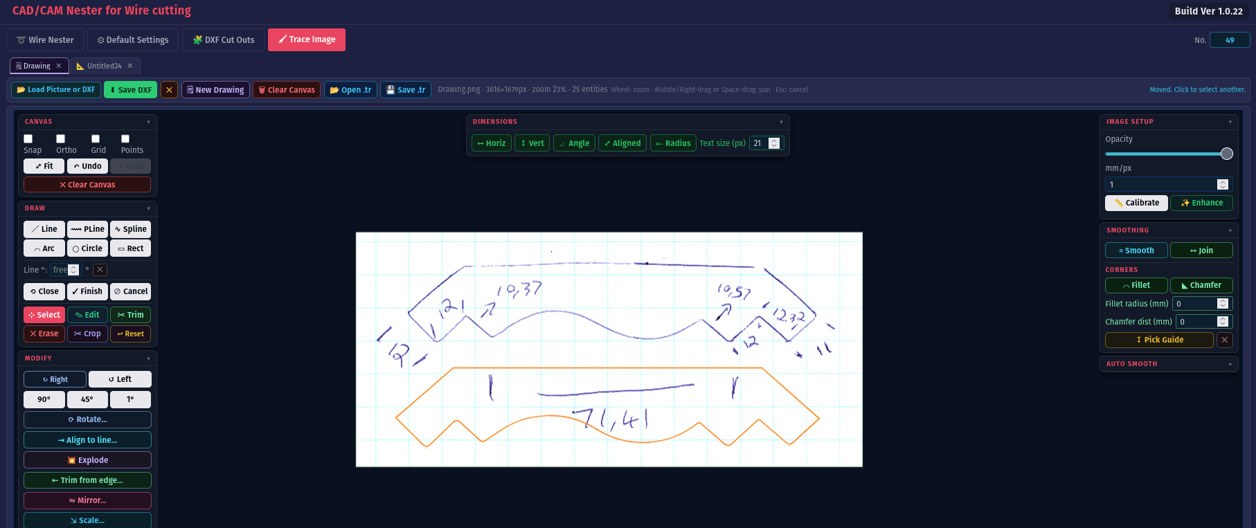 Tracing a profile over a reference image in FoamNester